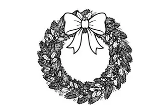 Christmas wreath with bow line art illustration for holiday coloring page design