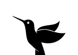 Black and white outline of a hummingbird.