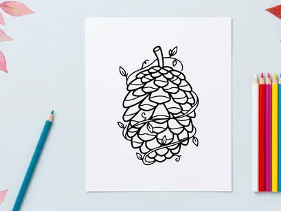 Stylized pine cone illustration for nature-themed design. Artistic botanical drawing for eco projects and branding.