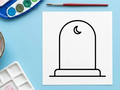 Minimalist crescent moon icon on arch frame. Simple night sky symbol isolated for branding and design.