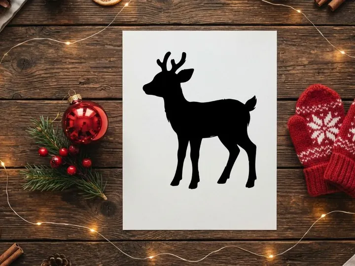 Silhouet hitam rusa kutub terisolasi di latar belakang putih untuk proyek desain Natal.