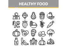 Healthy Food Vector Thin Line Icons Set