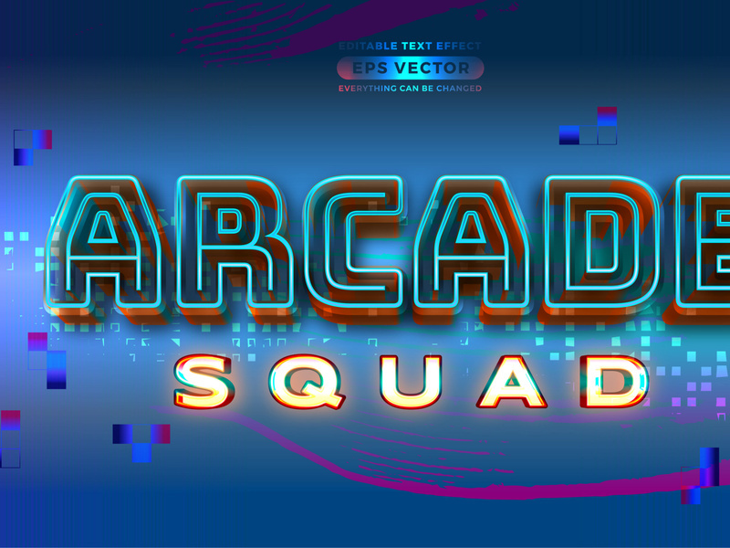 Arcade Squad Text Effect Style with retro vibrant theme realistic neon light concept for trendy flyer, poster and banner template promotion