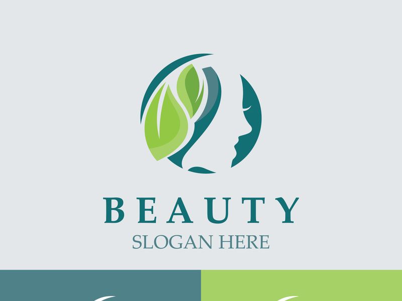 Woman Beauty care logo. fresh Nature beauty face saloon and spa design flat vector