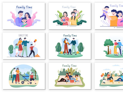 28 Family Time Parents and Children Illustration
