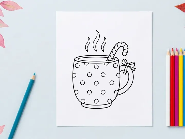 Steaming hot coffee mug with candy cane handle for festive Christmas morning celebration