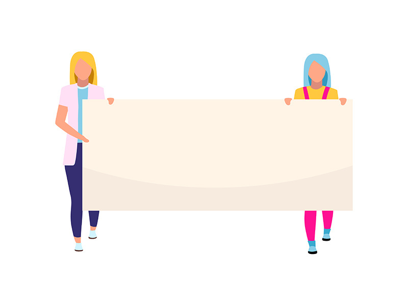Women with placard semi flat color vector characters