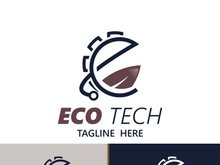 Eco technology business vector design modern. Nature technology logo with leaf and circuit tech minimalist vector illustration