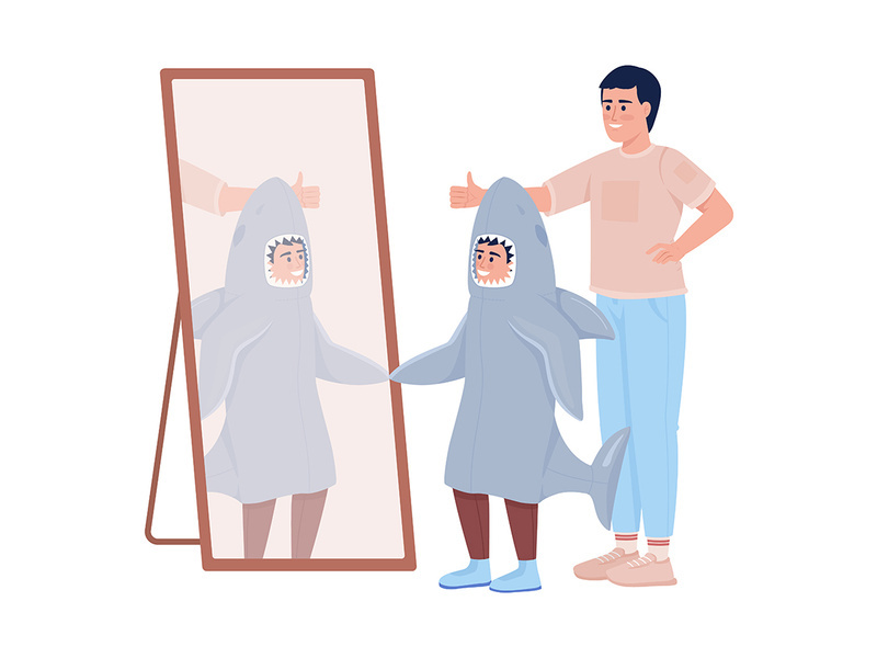 Costume fitting semi flat color vector characters