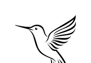 Black and white outline of a hummingbird.