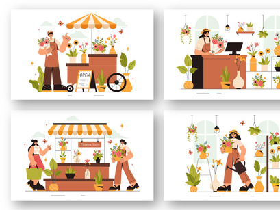 13 Professional Florist Working Illustration