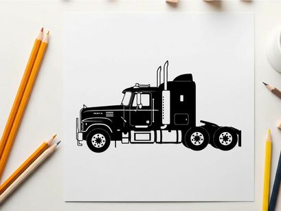 Silhouette of a semi truck tractor unit with sleeper cabin