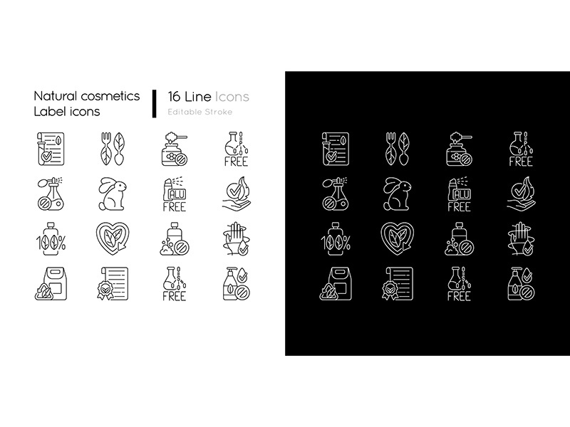 Natural cosmetic linear icons set for dark and light mode