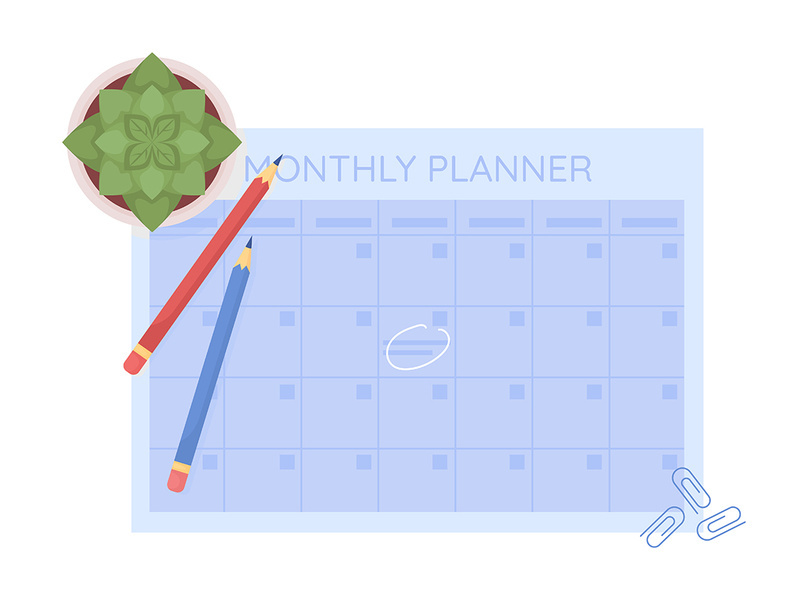 Monthly calendar semi flat color vector object
