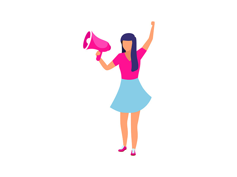 Female activist with loudspeaker semi flat color vector character