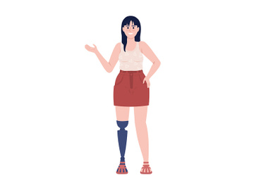 Happy lady with disability semi flat color vector character preview picture