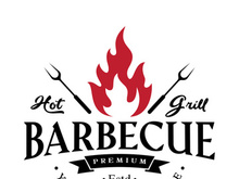 Simple Barbecue Vintage hot grill, with crossed flames and spatula. Logo for restaurant, badge, cafe and bar.vector