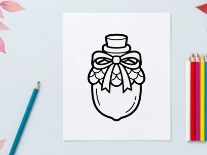 Eichel-Icon mit dekorativer Schleife. Niedliche Herbst-Nuss-Illustration für saisonales Design.