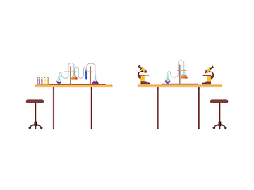 Chemistry desk flat color vector object set preview picture
