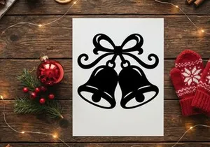 Silueta negra de campanas navideñas con un lazo decorativo sobre fondo blanco