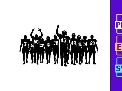 American football team silhouettes with raised arms in victory or celebration
