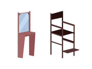 Mirror and high chair flat color vector objects set preview picture