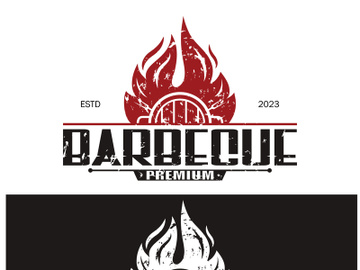 Simple Barbecue Vintage hot grill, with crossed flames and spatula. Logo for restaurant, badge, cafe and bar.vector preview picture