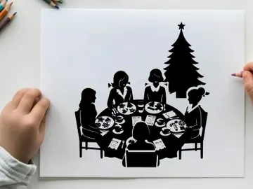 Family christmas dinner in silhouette with tree preview picture