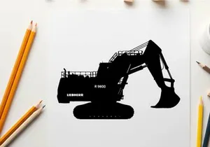 Silhouette of a large excavator machine in profile view