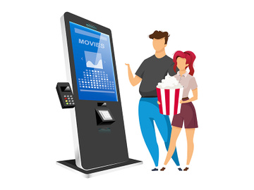 Couple buying cinema tickets flat color vector faceless characters preview picture