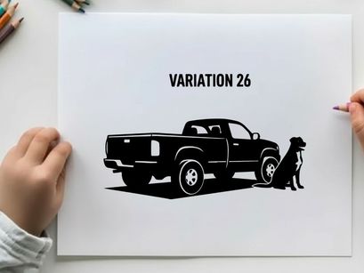 Silhouette of a pickup truck and dog variation 26 design
