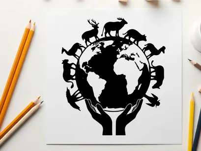 ilustrasi vektor tangan konservasi alam memegang bumi