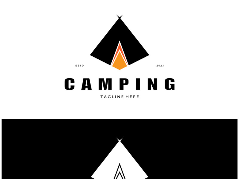 vintage and retro tent logo, camping. With tent, tree and bonfire sign. adventurers, scouts, climbers, camping equipment center