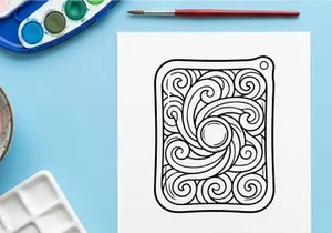 Christmas ornament outline drawing with swirling abstract patterns for holiday coloring page