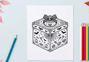 Caja de regalo dibujada a mano con intrincados patrones florales e insectos. Ilustración de empaque de regalo estilo vintage para fiestas y celebraciones.