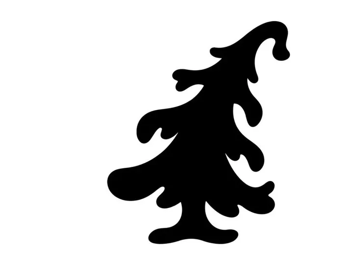 Black silhouette of a stylized Christmas tree isolated on a white background