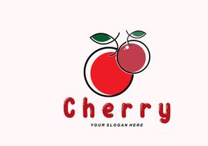 Cherry Fruit logo, Red Colored plant vector illustration, Fruit Shop Design, Company, Sticker, Product Brand