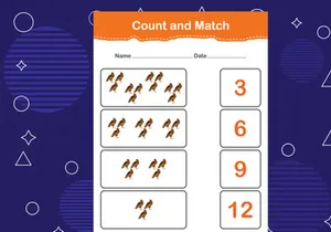 10 Pages Count and match with the correct number. Matching education game. Count how many items and choose the correct number