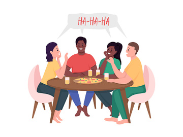 Friends meeting over pizza flat color vector detailed characters preview picture