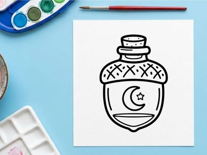 Zaubertrankflasche-Symbol. Hexenelixierflasche mit Mond- und Sternsymbol.