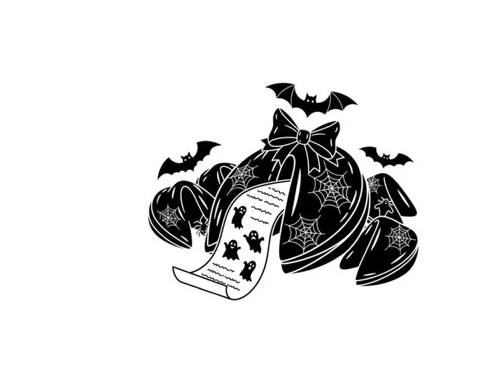 Halloween silhouette of witch hat with bats and scroll