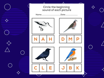 Circle the beginning sound of each bird. Educational game for kids preview picture