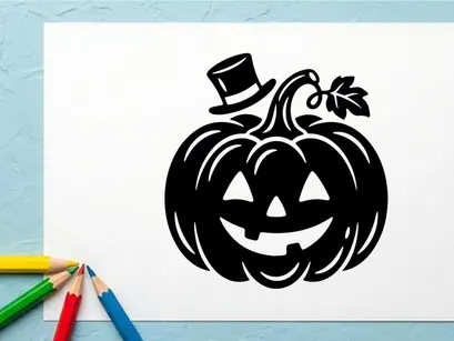 Halloween Pumpkin with Jack-o'-Lantern Face and Top Hat