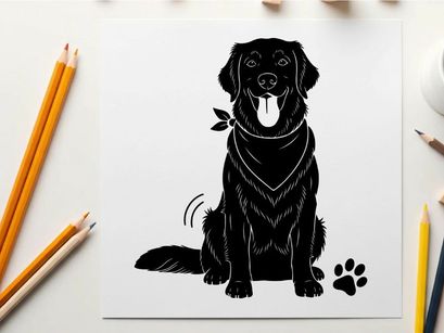 Black dog silhouette with bandana and happy expression