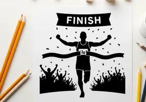 Silhouette of a runner crossing the finish line with cheering crowd