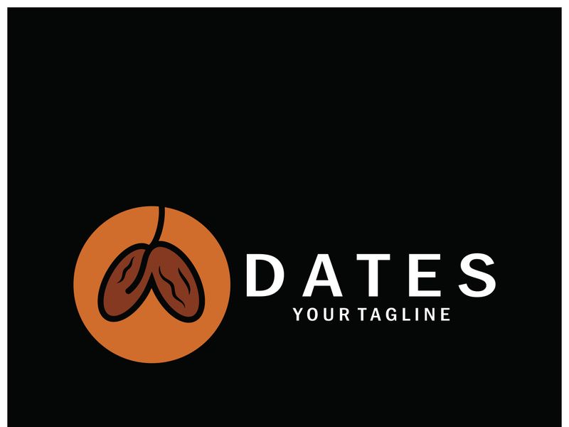 Date palm fruit plant logo design with leaves,seeds and date palm tree isolated background exotic organic plant.