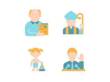 Social groups vector flat color icon set preview picture