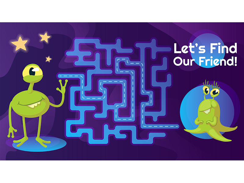 Aliens friend labyrinth with cartoon character template