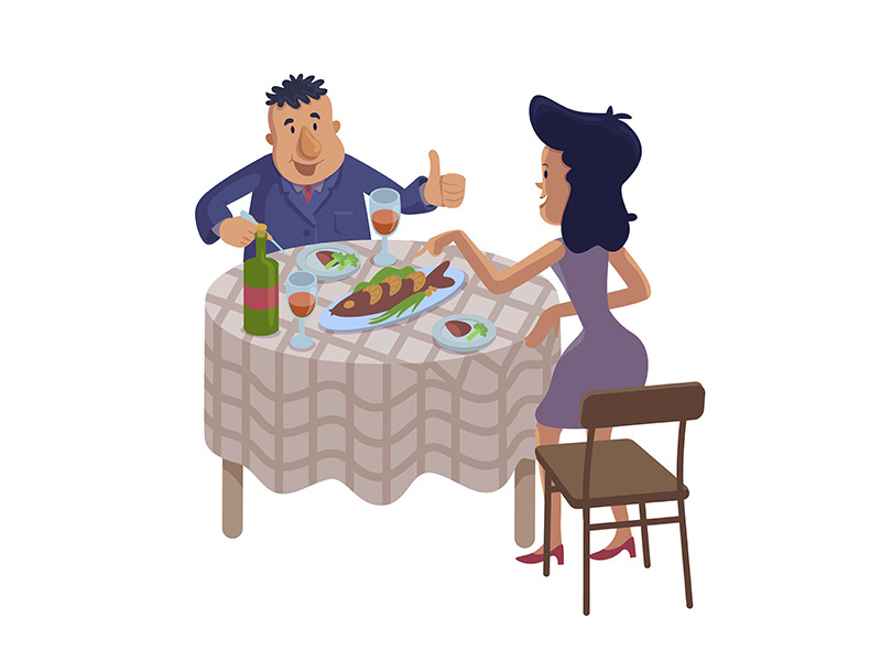 Couple eating homemade food flat cartoon vector illustration