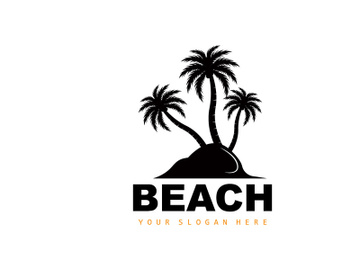 Coconut Tree Logo With Beach Atmosphere, Beach Plant Vector, Sunset View Design preview picture